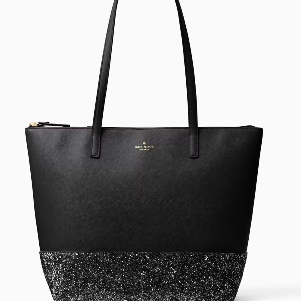 Kate Spade Black and Glitter Greta Court Tote Like New Pristine